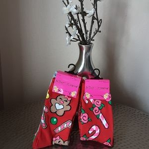 Betsey Johnson Gingerbread Candy Cane Socks 6 Pair